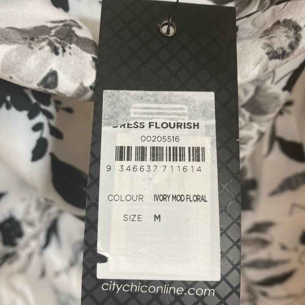 CITY CHIC DRESS 18 FLORAL BLACK WHITE FLOURISH MIDI OFF SHOULDER RUFFLED - Picture 4 of 14